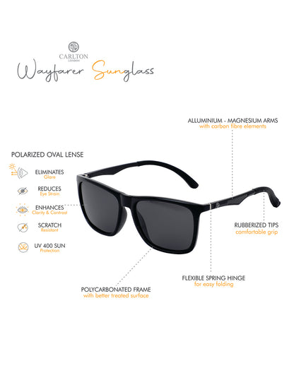 Carlton London Premium Black Toned Polarised And Uv Protected Lens Wayfarer Sunglasses For Men