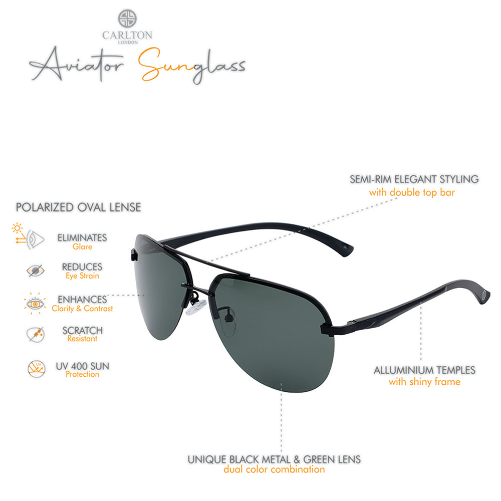 Carlton London Premium Black &amp; Green Toned Polarised And Uv Protected Lens Aviator Sunglasses For Men