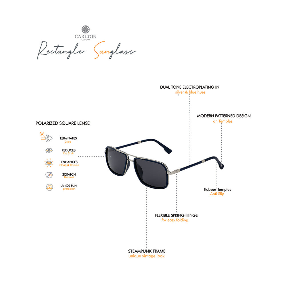 Carlton London Premium Silver &amp; Blue Toned Polarised And Uv Protected Lens Rectangle Sunglasses For Men