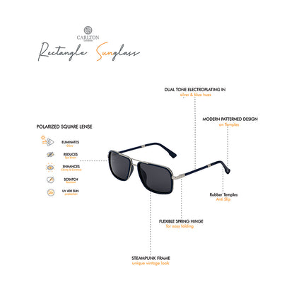 Carlton London Premium Silver &amp; Blue Toned Polarised And Uv Protected Lens Rectangle Sunglasses For Men