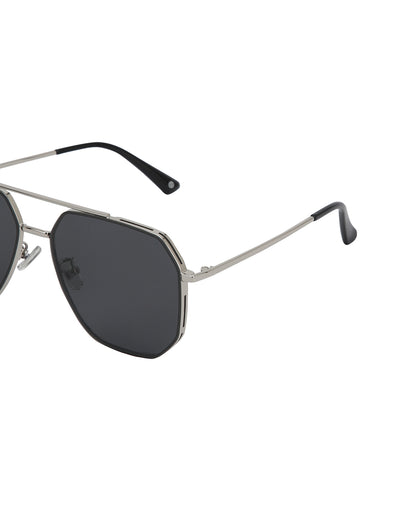 Silver Toned with Black Polarised Lens Rectangle Sunglass for mens
