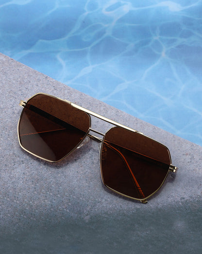 Gold Toned with Brown Polarised Lens Oversized Sunglass for mens