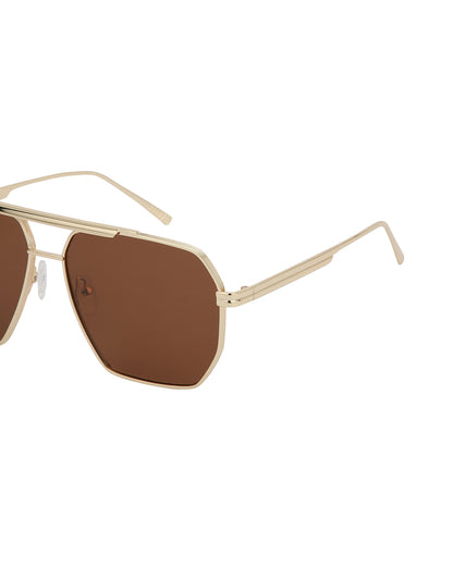 Gold Toned with Brown Polarised Lens Oversized Sunglass for mens