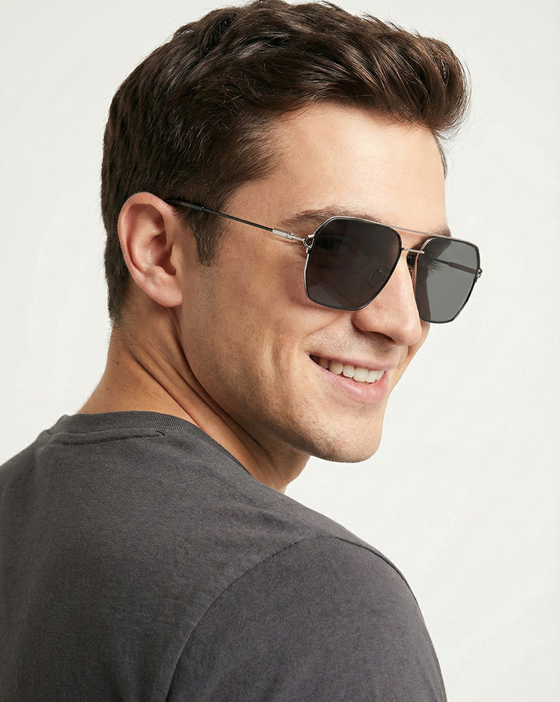 Men Premium Polarised UV Protected Black Lens Silver Toned Rectangle Sunglasses