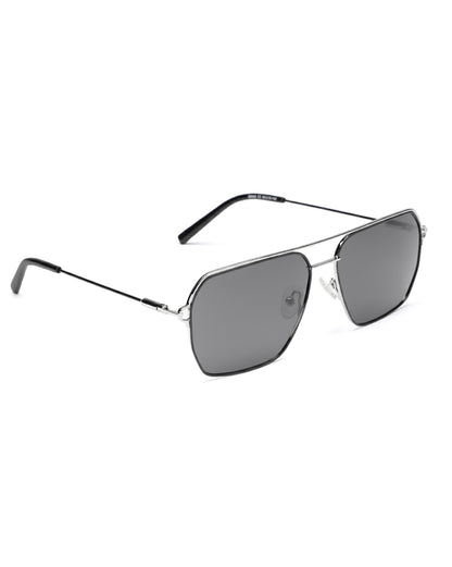 Men Premium Polarised UV Protected Black Lens Silver Toned Rectangle Sunglasses