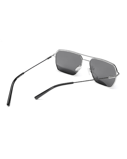 Men Premium Polarised UV Protected Black Lens Silver Toned Rectangle Sunglasses