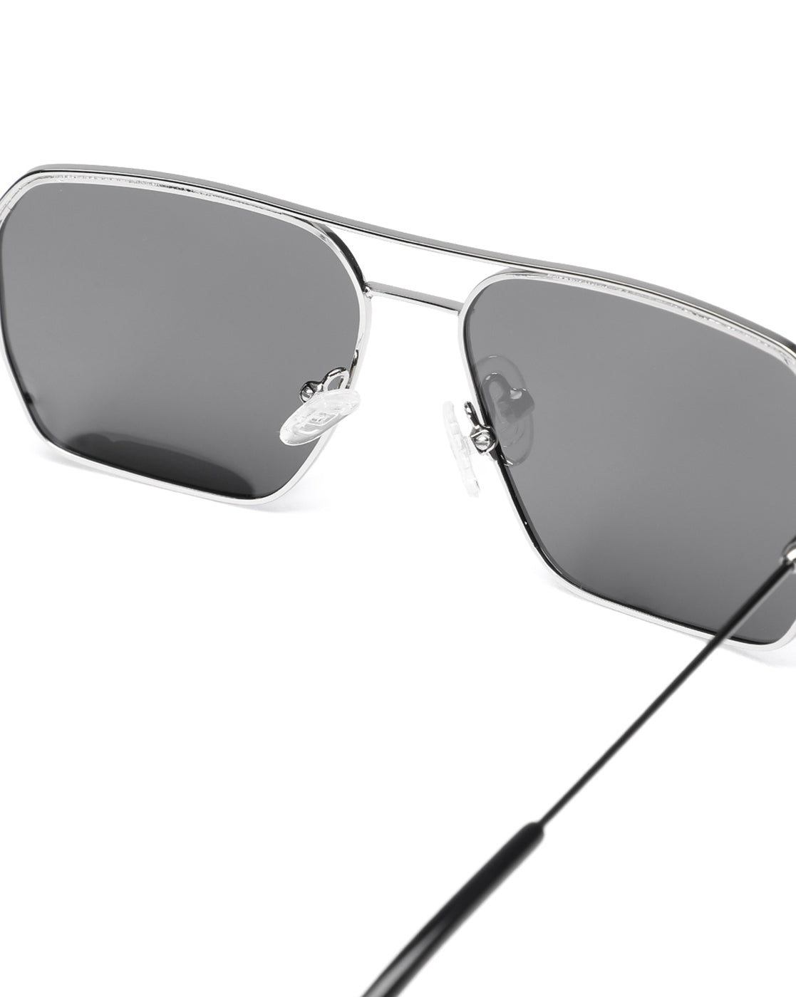 Men Premium Polarised UV Protected Black Lens Silver Toned Rectangle Sunglasses