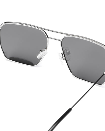 Men Premium Polarised UV Protected Black Lens Silver Toned Rectangle Sunglasses