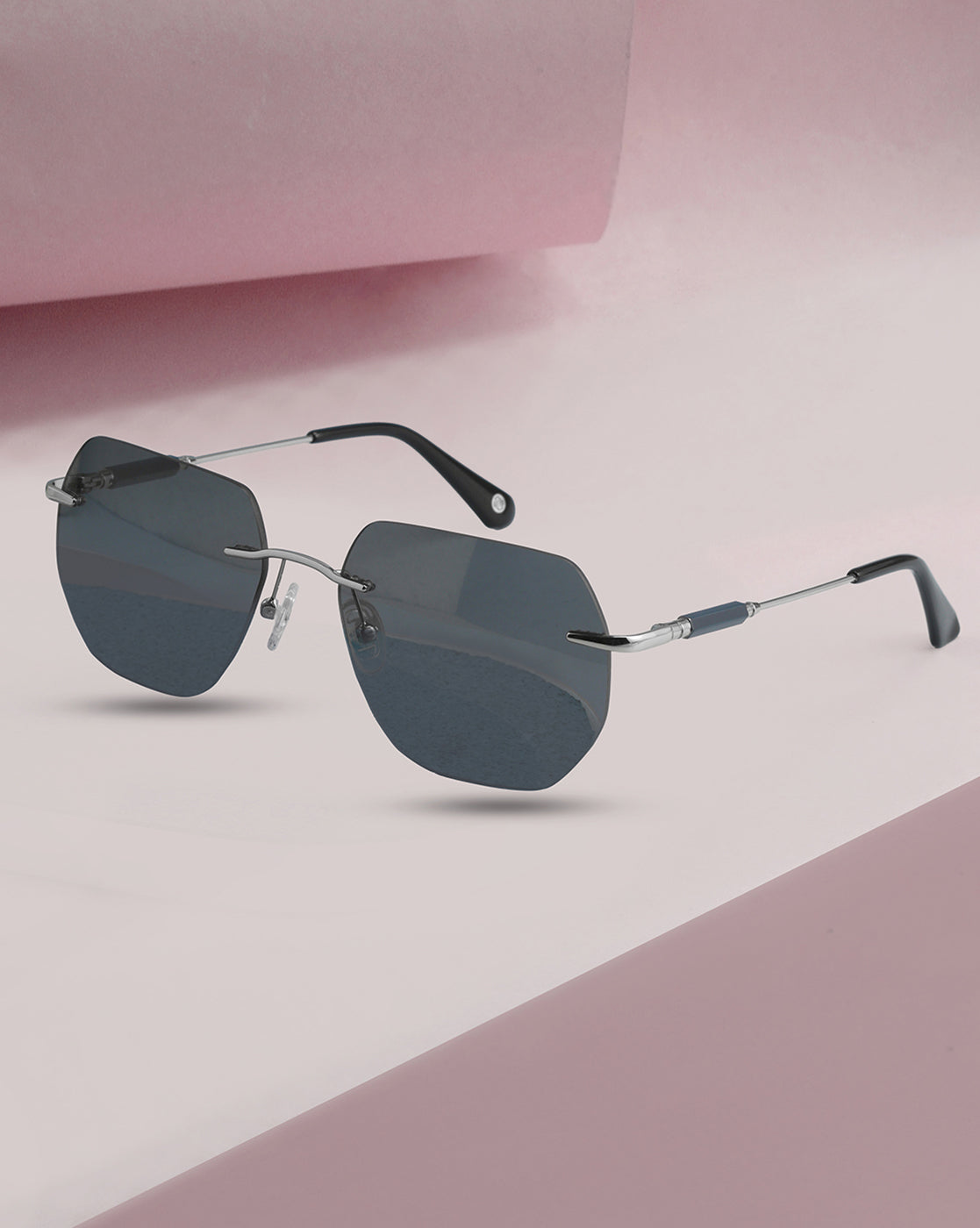 Men Premium Polarised UV Protected Blue Lens Silver Toned Rimless Sunglasses