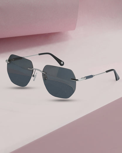 Men Premium Polarised UV Protected Blue Lens Silver Toned Rimless Sunglasses