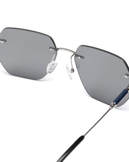 Men Premium Polarised UV Protected Blue Lens Silver Toned Rimless Sunglasses