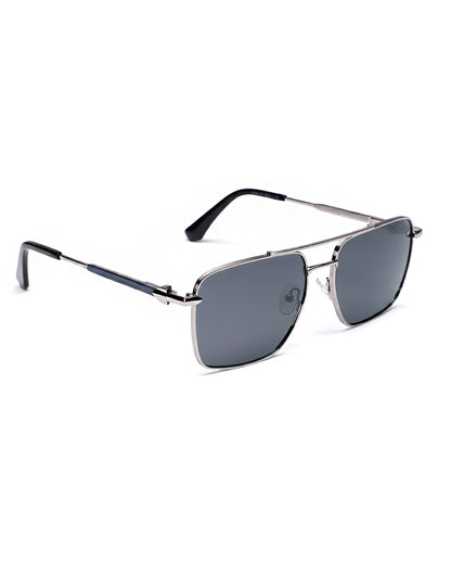 Men Premium Polarised UV Protected Blue Lens Silver Toned Rectangle Sunglasses