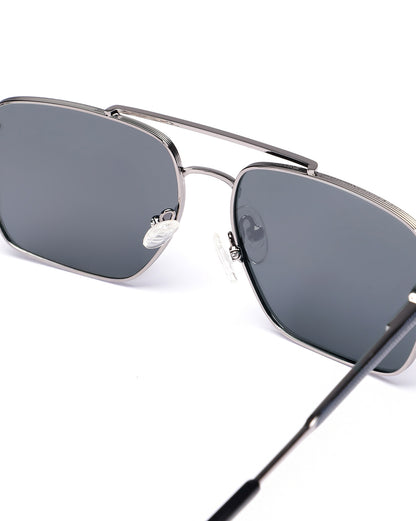 Men Premium Polarised UV Protected Blue Lens Silver Toned Rectangle Sunglasses