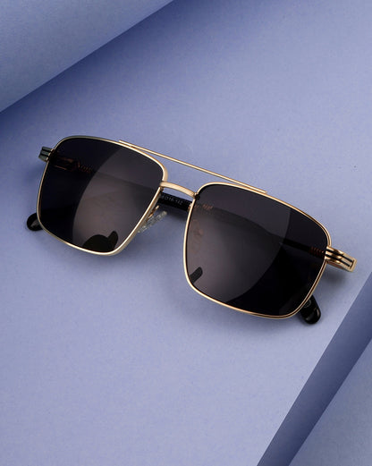 Men Premium Polarised UV Protected Blue Lens Gold and Black Toned Rectangle Sunglasses