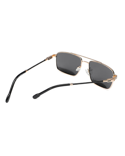Men Premium Polarised UV Protected Blue Lens Gold and Black Toned Rectangle Sunglasses