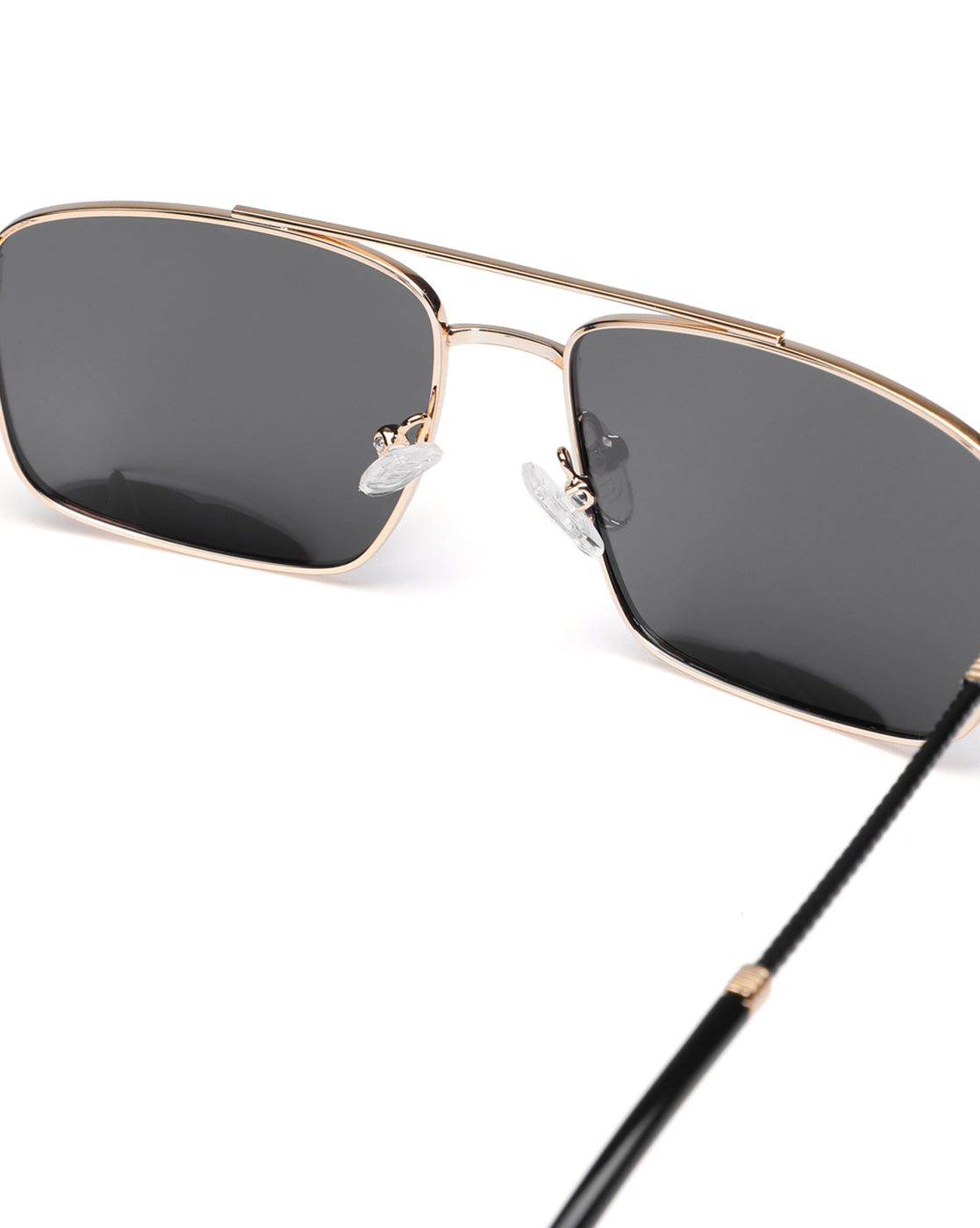 Men Premium Polarised UV Protected Blue Lens Gold and Black Toned Rectangle Sunglasses