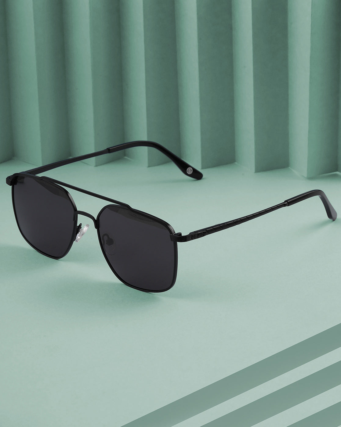 Men Premium Polarised UV Protected Black Lens Black Toned Rectangle Sunglasses