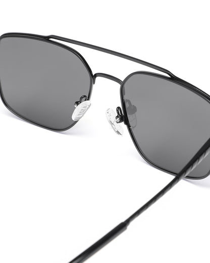 Men Premium Polarised UV Protected Black Lens Black Toned Rectangle Sunglasses