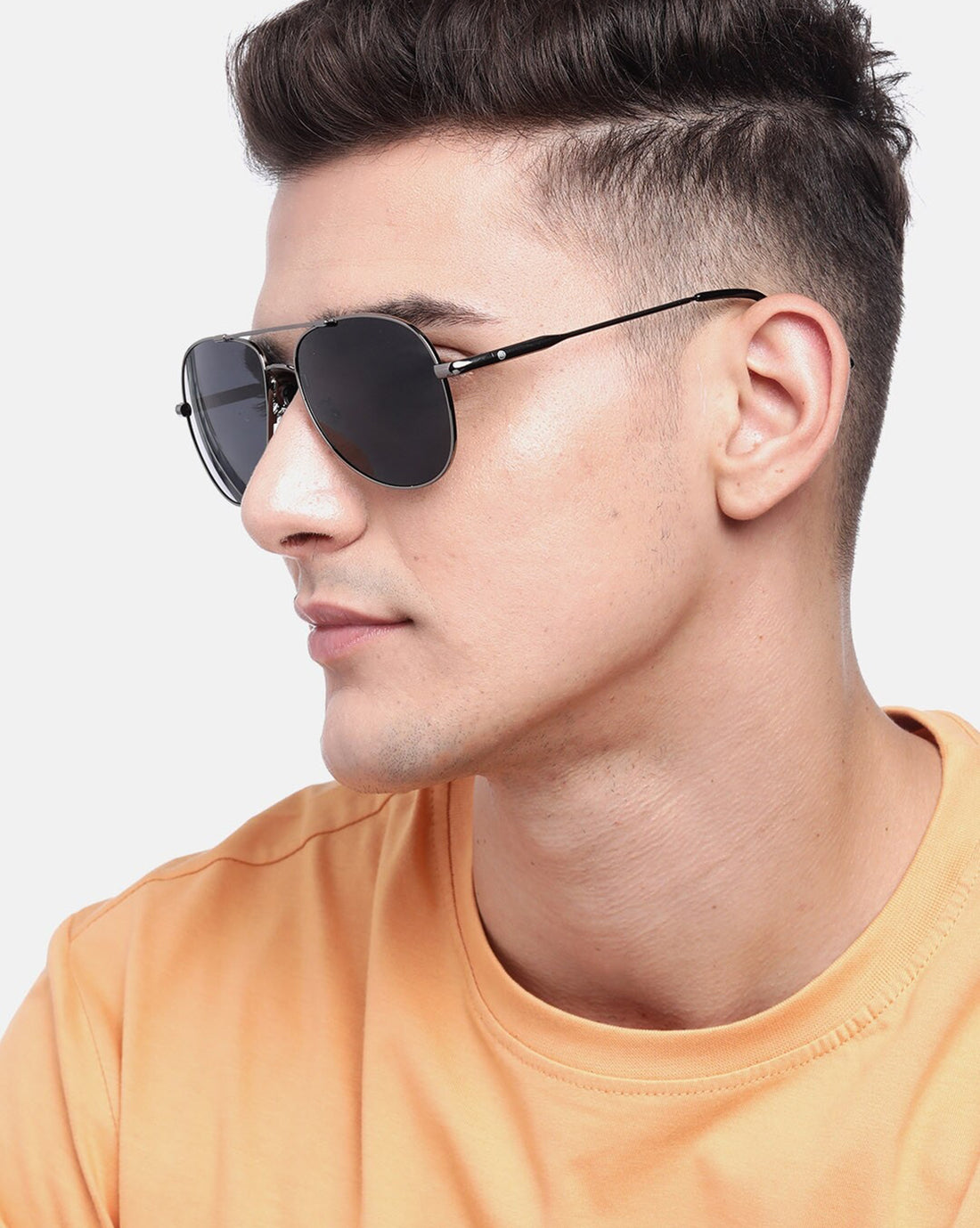 Carlton London Unisex Black Lens &amp; Gunmetal-Toned Aviator Sunglasses With Uv Protected Lens