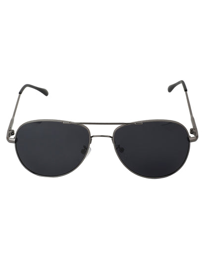 Carlton London Unisex Black Lens &amp; Gunmetal-Toned Aviator Sunglasses With Uv Protected Lens