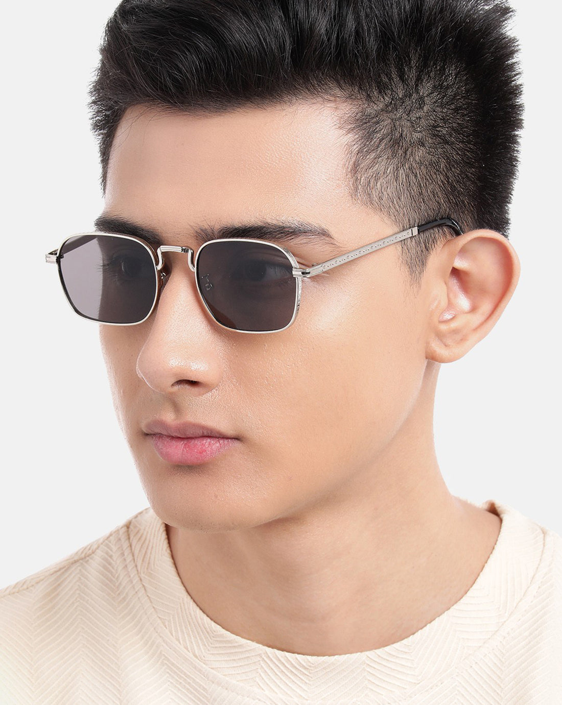 Silver with Black Toned UV Protected Lens Rectangle Sunglass for unisex