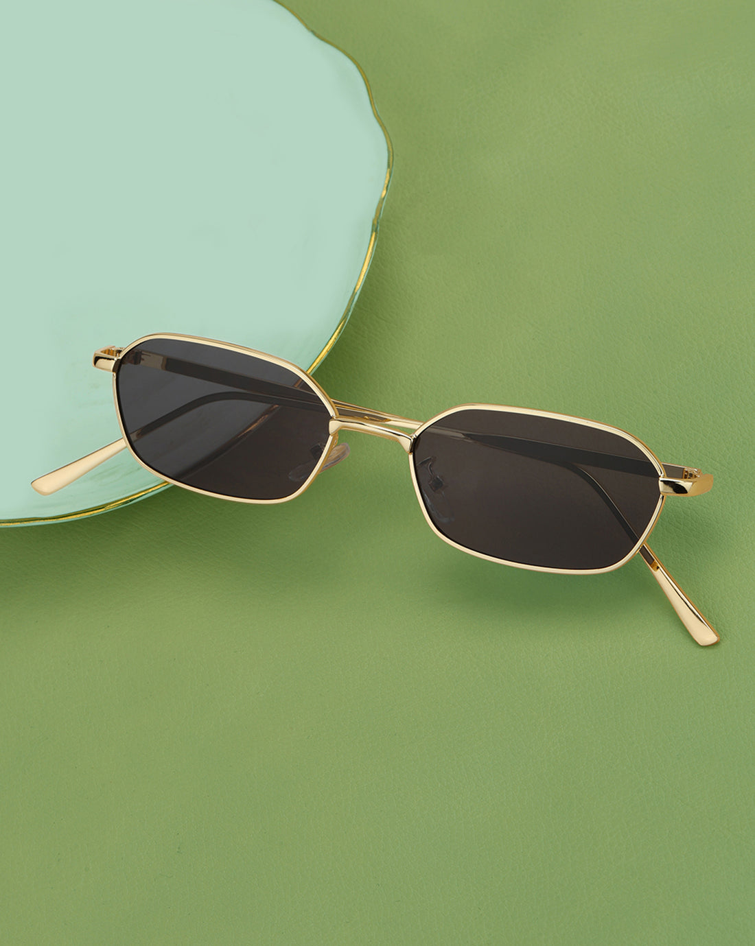 Gold Toned with UV Protected Lens Rectangle Sunglass for unisex