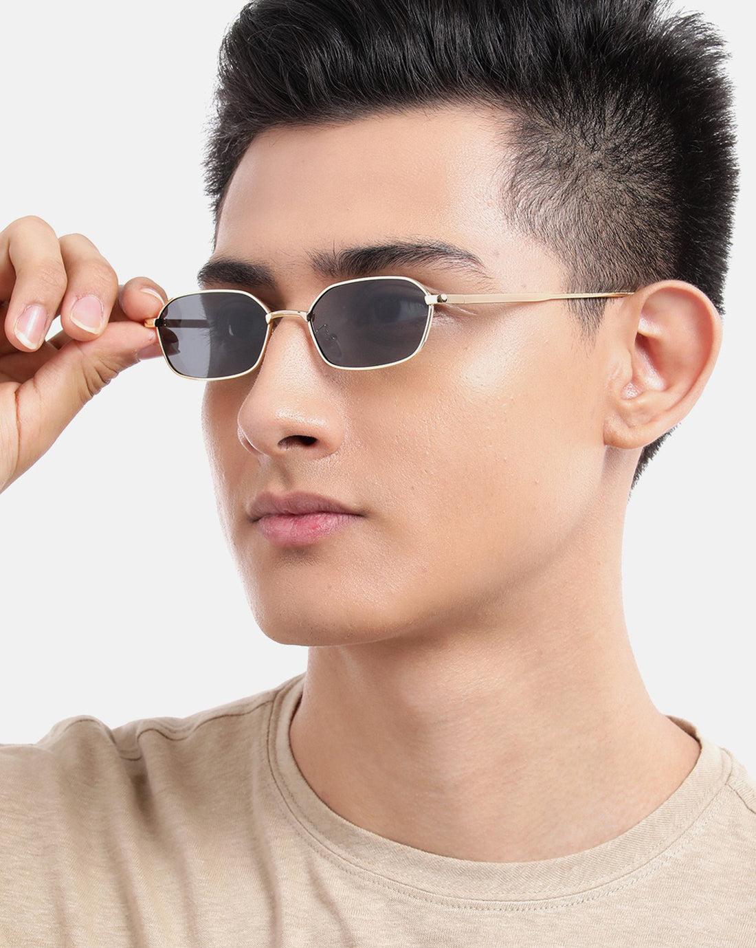 Gold Toned with UV Protected Lens Rectangle Sunglass for unisex