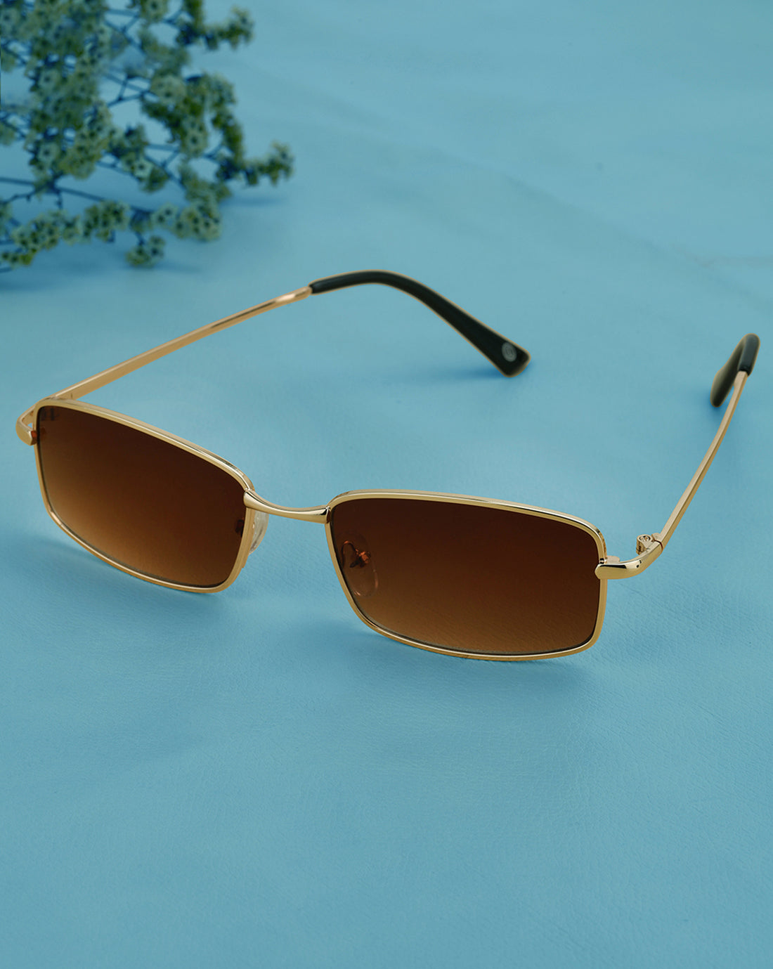 Gold Toned with Brown UV Protected Lens Rectangle Sunglass for unisex