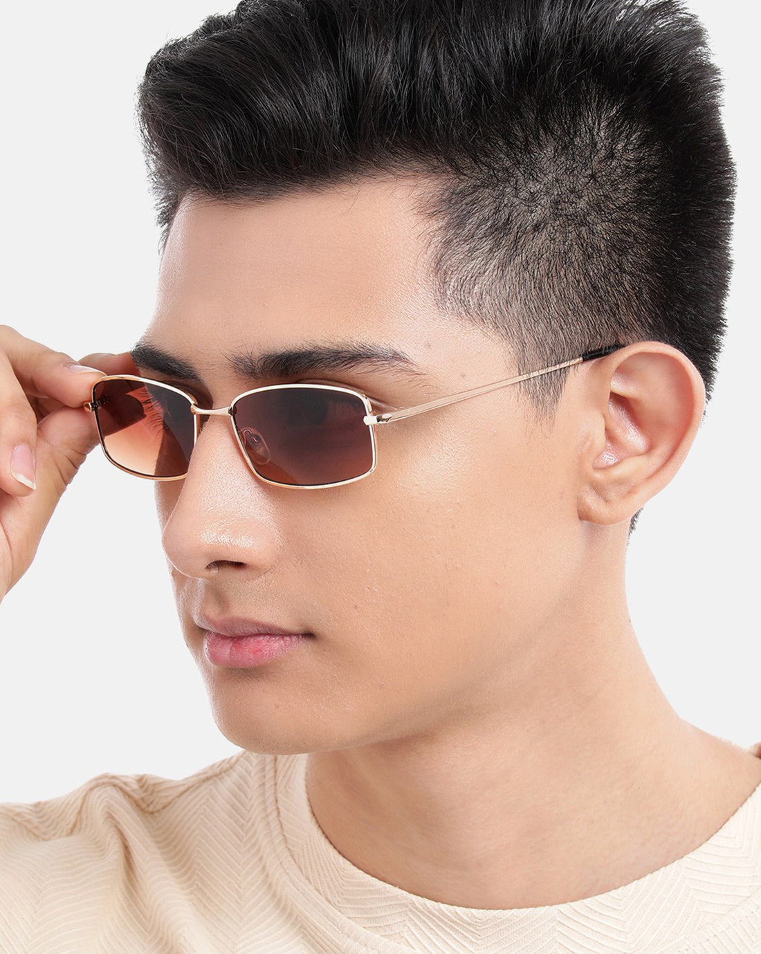 Gold Toned with Brown UV Protected Lens Rectangle Sunglass for unisex