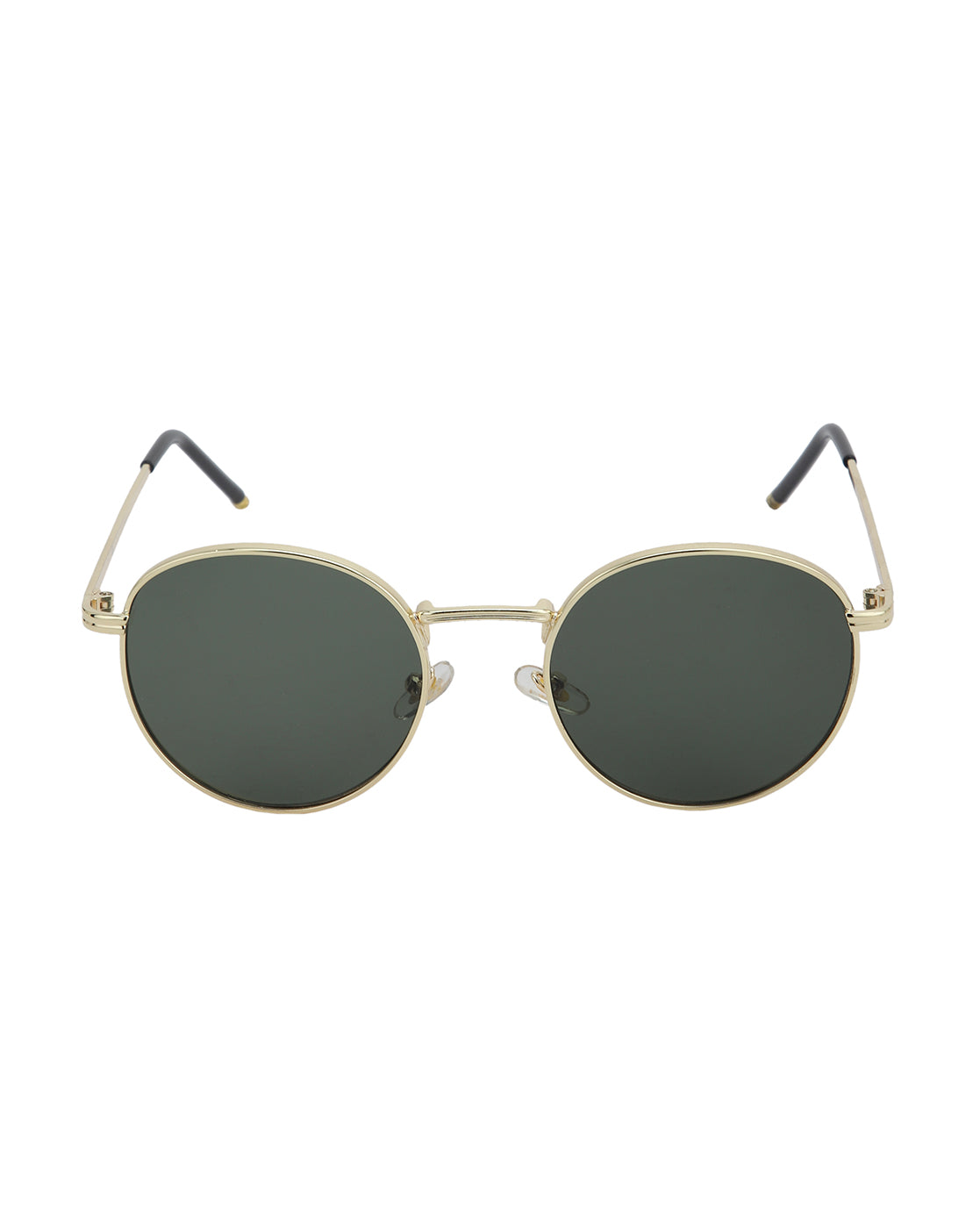 Gold Toned with Green UV Protected Lens Round Sunglass for unisex