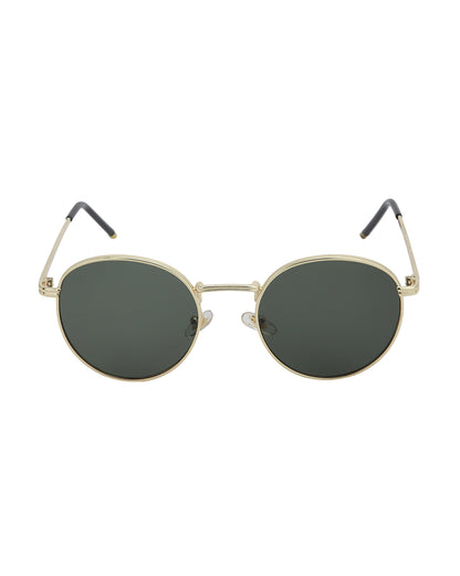 Gold Toned with Green UV Protected Lens Round Sunglass for unisex