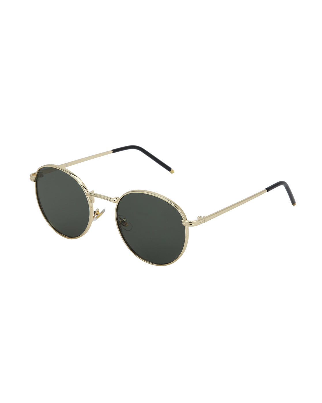 Gold Toned with Green UV Protected Lens Round Sunglass for unisex