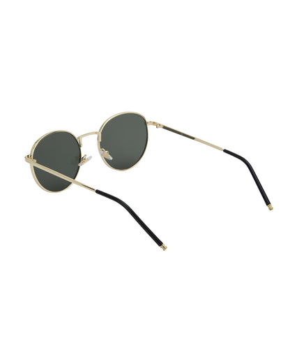 Gold Toned with Green UV Protected Lens Round Sunglass for unisex
