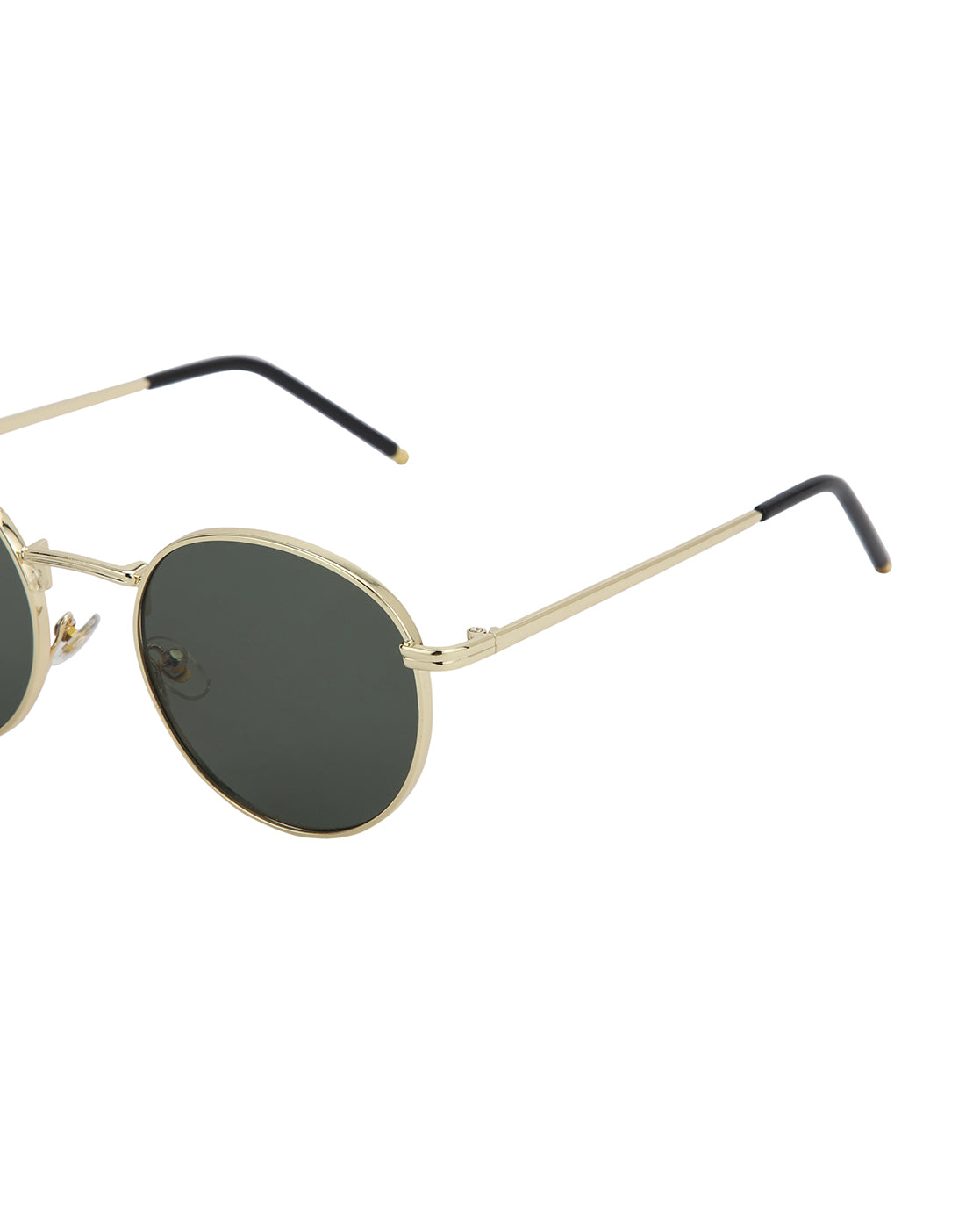 Gold Toned with Green UV Protected Lens Round Sunglass for unisex