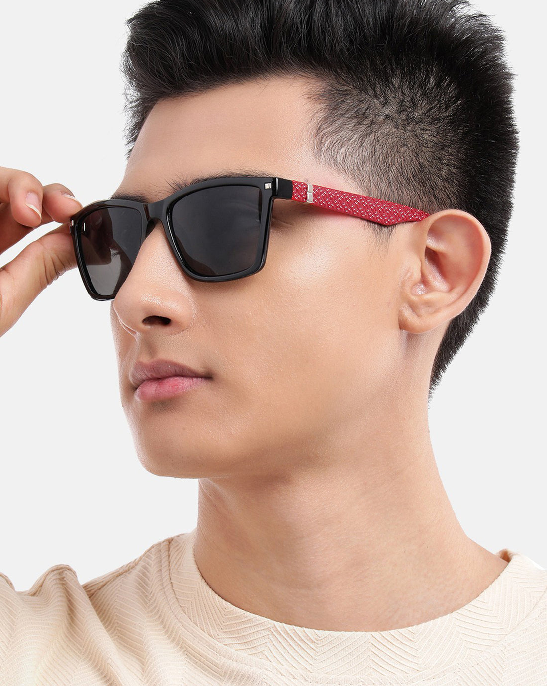 Black with Red Toned UV Protected Lens Rectangle Sunglass for unisex