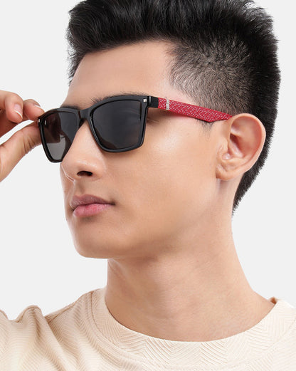 Black with Red Toned UV Protected Lens Rectangle Sunglass for unisex