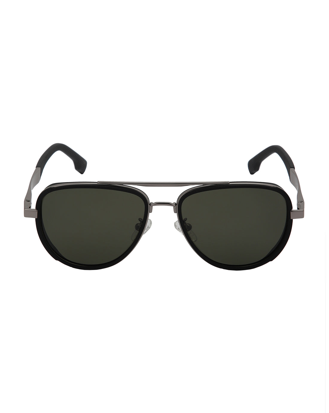 Unisex Premium Silver &amp; Black Toned Green UV with Polarised Lens Aviator Sunglass