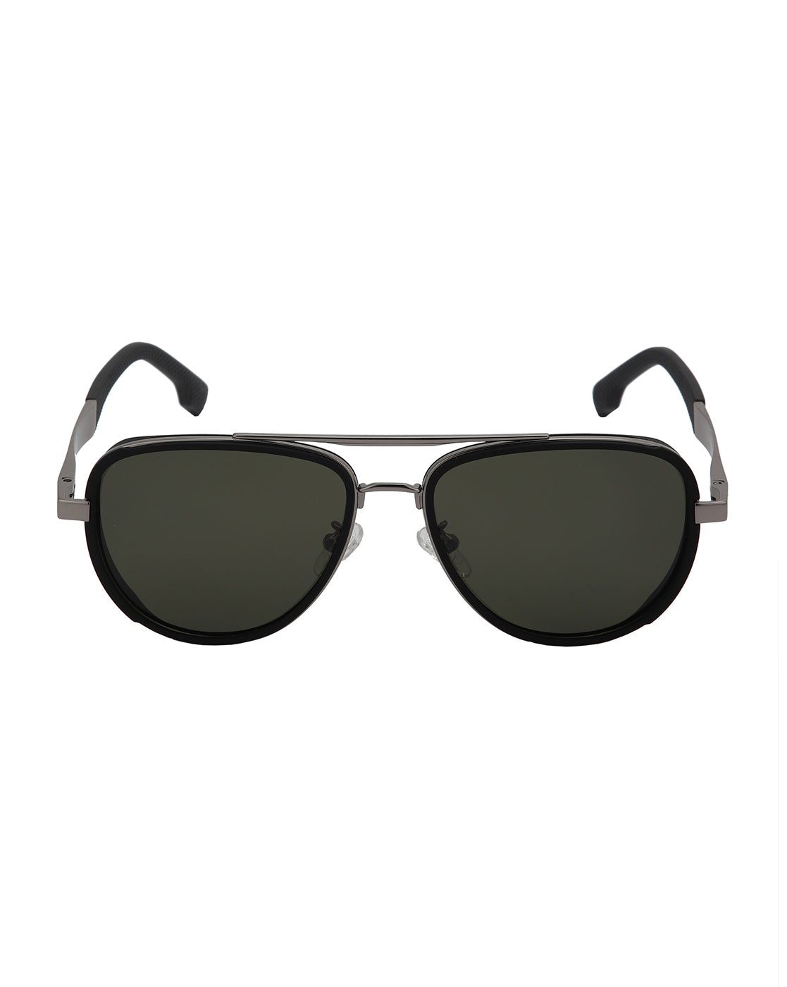 Unisex Premium Silver &amp; Black Toned Green UV with Polarised Lens Aviator Sunglass