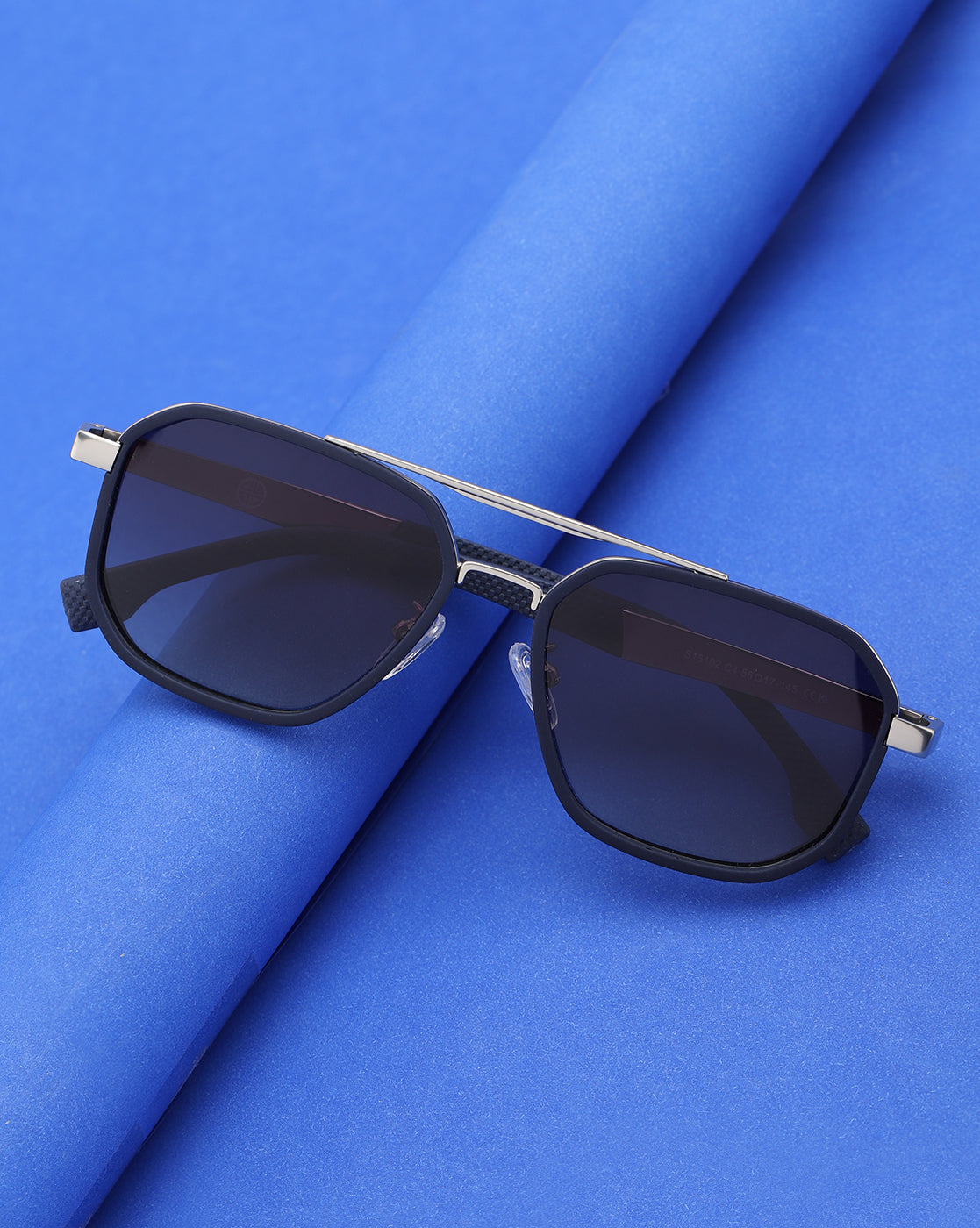 Unisex Premium Silver &amp; Blue Toned Grey UV with Polarized Lens Square Sunglass