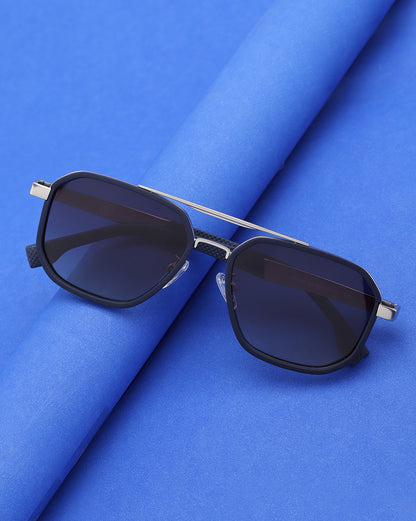 Unisex Premium Silver &amp; Blue Toned Grey UV with Polarized Lens Square Sunglass