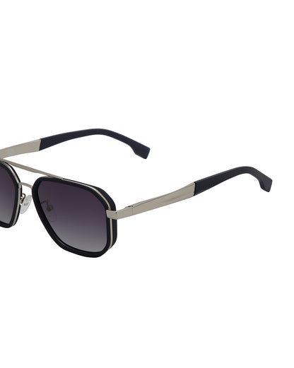 Unisex Premium Silver &amp; Blue Toned Grey UV with Polarized Lens Square Sunglass