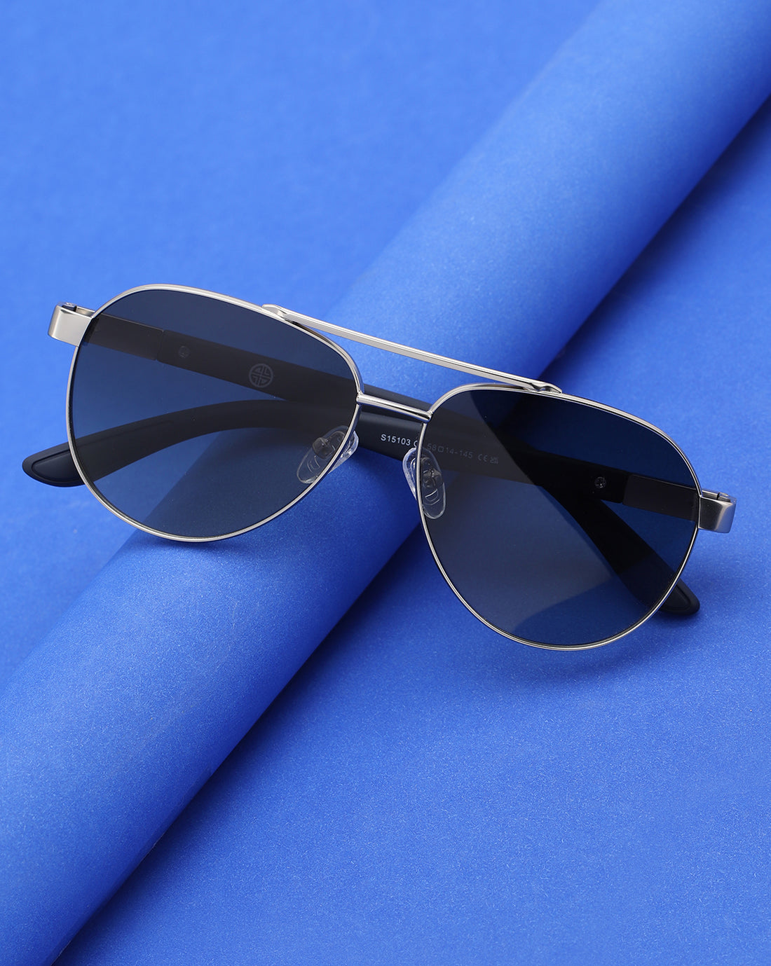 Unisex Premium Silver &amp; Black Toned Green UV with Polarised Lens Aviator Sunglass