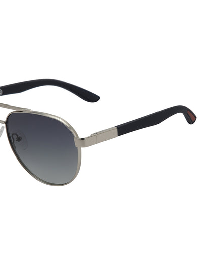 Unisex Premium Silver &amp; Black Toned Green UV with Polarised Lens Aviator Sunglass