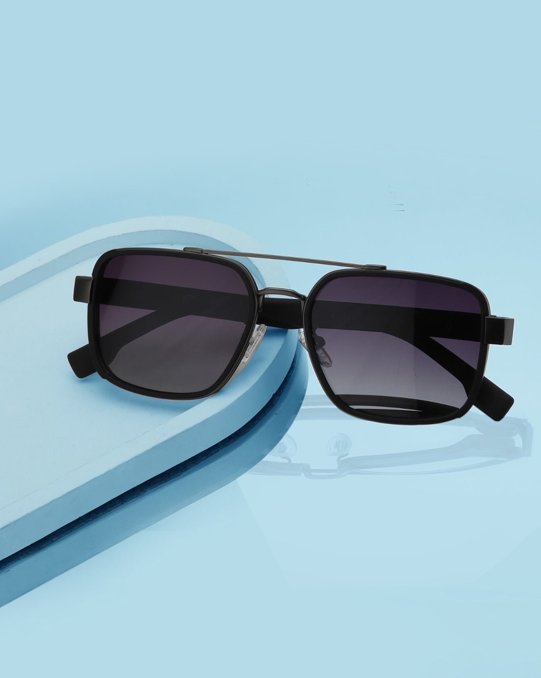 Unisex Premium Metallic &amp; Black Toned Grey UV with Polarized Lens Square Sunglass