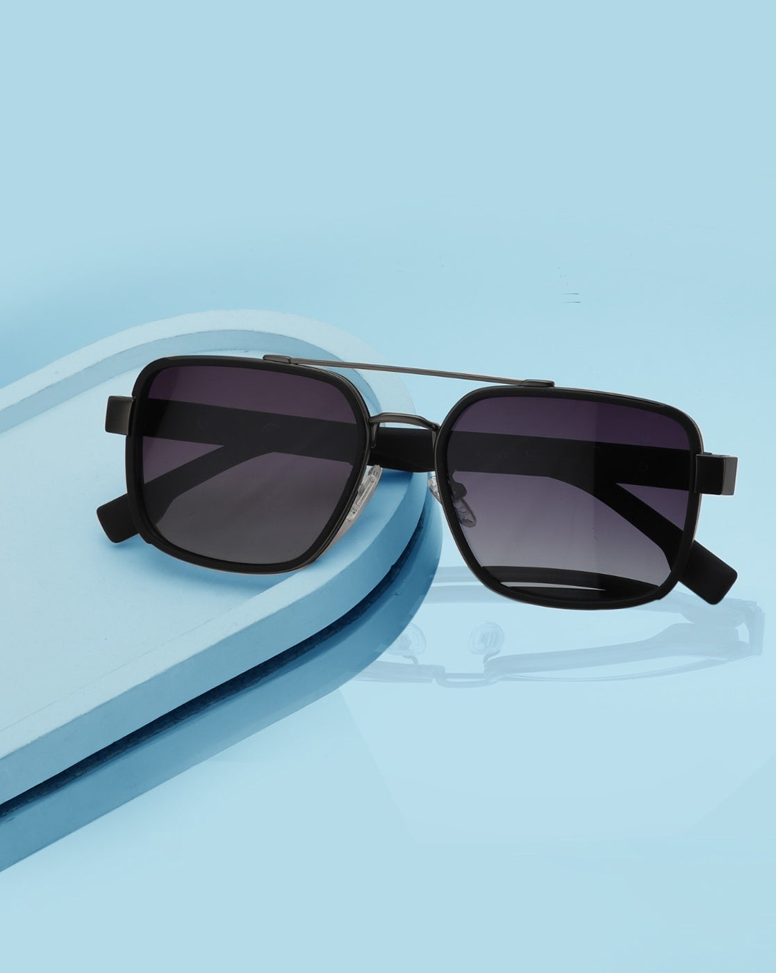 Unisex Premium Metallic &amp; Black Toned Grey UV with Polarized Lens Square Sunglass