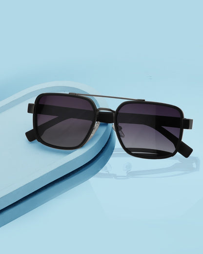 Unisex Premium Metallic &amp; Black Toned Grey UV with Polarized Lens Square Sunglass
