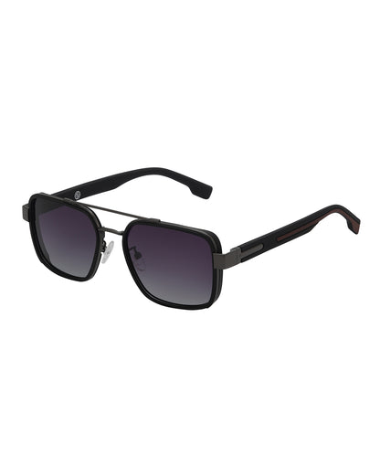 Unisex Premium Metallic &amp; Black Toned Grey UV with Polarized Lens Square Sunglass