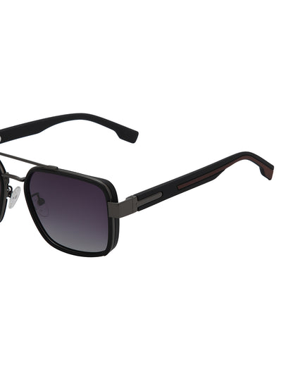 Unisex Premium Metallic &amp; Black Toned Grey UV with Polarized Lens Square Sunglass
