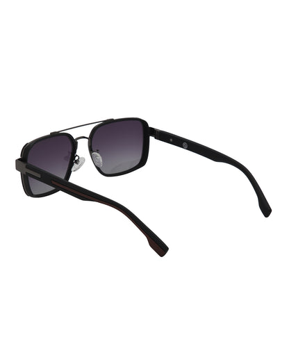 Unisex Premium Metallic &amp; Black Toned Grey UV with Polarized Lens Square Sunglass