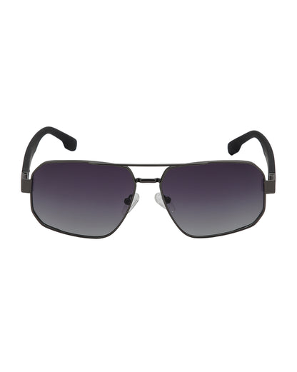 Unisex Premium Metallic &amp; Black Toned Grey UV with Polarised Lens Rectangle Sunglass